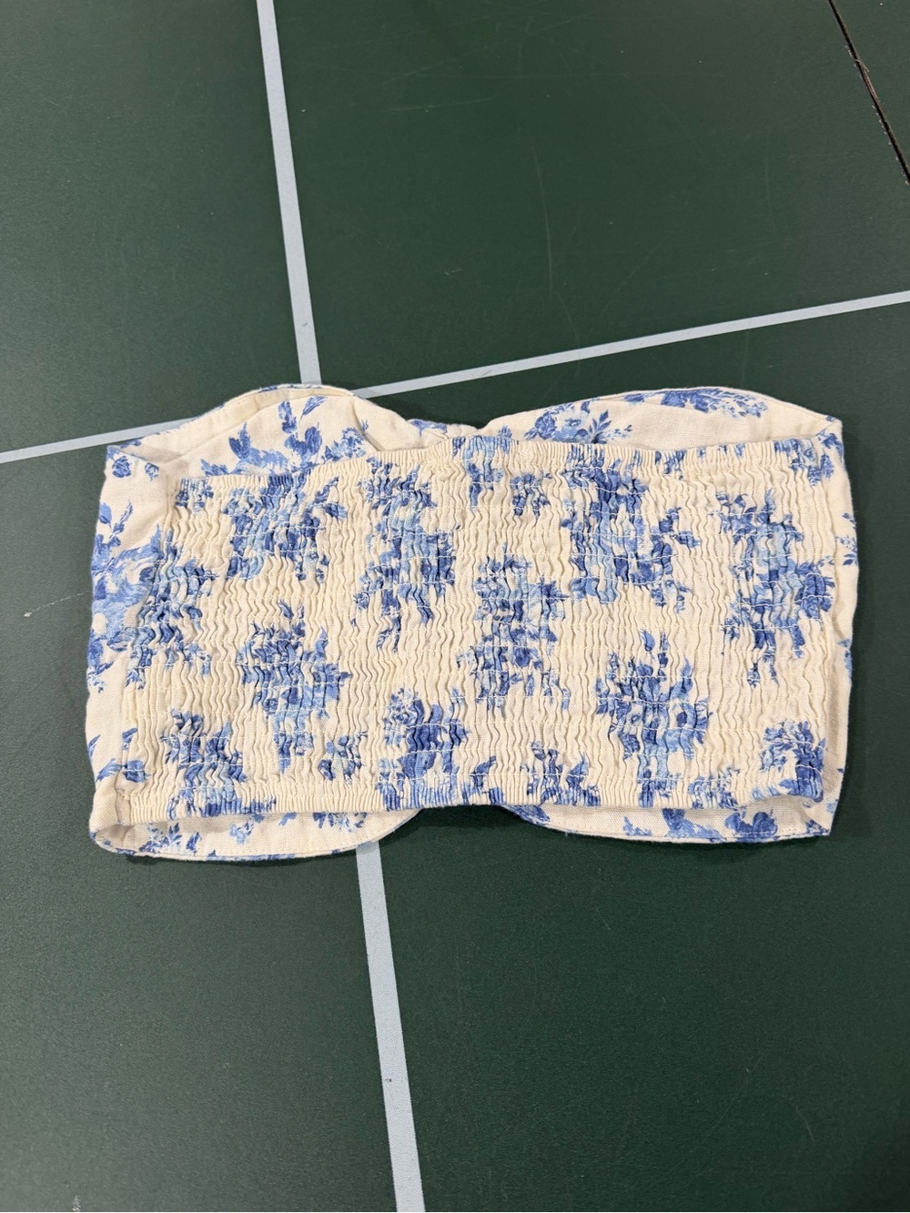 Monteau Blue Floral Smocked Bandeau Crop Top